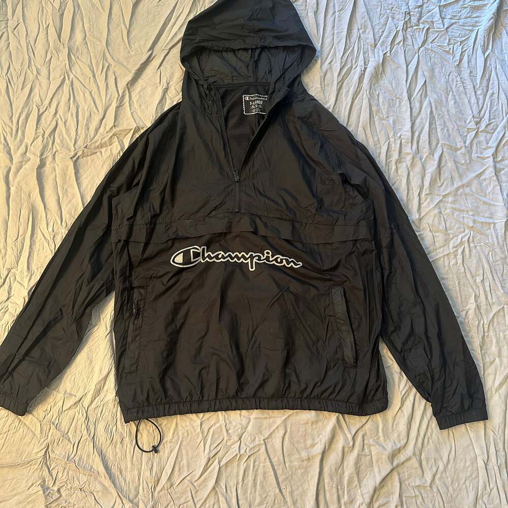 Champion Men's Black 1/2 Zip Anorak Windbreaker Jacket